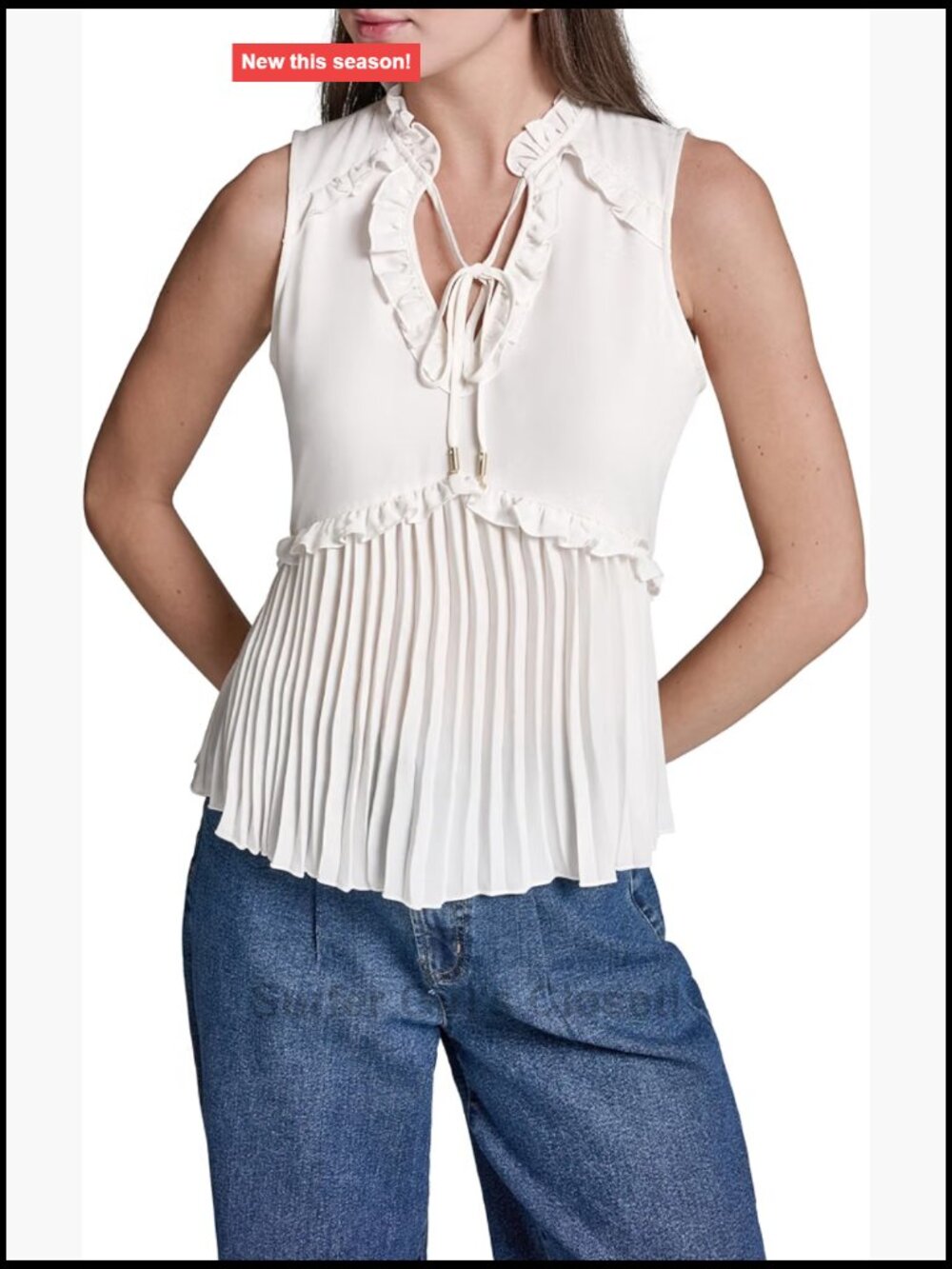 BCBG Sleeveless Woven Ruffle Tie-Front Top Women's Blouse
